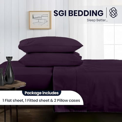 SGI bedding Queen Bed Sheets Set – Premium 600 TC Egyptian Cotton, Crisp & Cooling Sateen Weave, Extra Soft Hotel Collection, Fits Mattresses Up to 16 Inch Deep, Breathable & Long Lasting – Plum - color: 08 - Plum, size: Queen