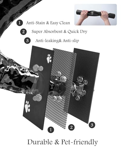 Pet Feeding Mat-Absorbent Dog Mat for Food and Water Bowl-No Stains Quick Dry Water Dispenser Mat-Dog Accessories Pet Supplies-Bowl for Messy Drinkers（Black,23"x34"