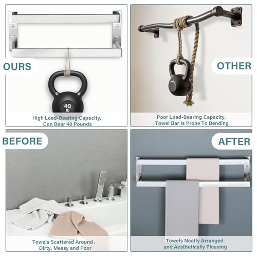 Alise Double Towel Bar, 24" Towel Racks for Bathroom Wall Mounted SUS304 Stainless Steel, Heavy Duty Bathroom Towel Holder, Quick Drying Towel Hanger, Brushed Nickel - color: Brushed Nickel, size: 24-inch