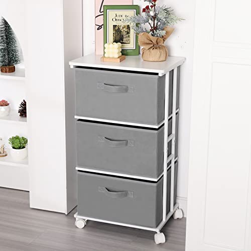 MAX Houser Dresser Tower with 3 Drawers,Fabric Dresser Drawer Organizer Unit,Dresser Chest with Wood Top,Vertical Storage Dresser,Small Dresser for Bedroom,Office-Dark Grey | Fabric Storage Organizer Unit, Chest of Drawers with with WoodTop, Small Vertica