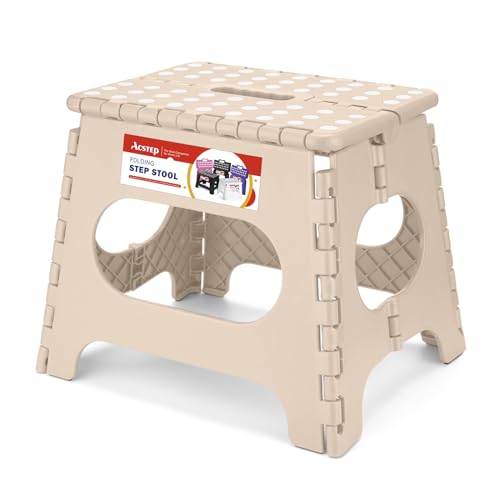 ACSTEP Folding Step Stool 11 Inch, Sturdy Plastic Foldable Step Stool for Kids & Adults, Non Slip Lightweight Collapsible Foot Stools Holds 300 lbs, Ideal for Kitchen, Bathroom, Outdoor, Khaki - color: Khaki, size: 11 Inch( Pack of 1)