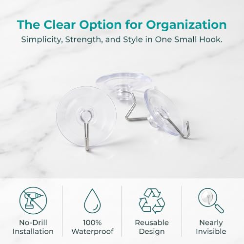 20 Suction Cup Hooks, Reusable Transparent PVC Suction Cups with Metal Hooks, Suitable for bathrooms, Kitchens, and Towel Jackets - color: 20 suction cup hooks transparent