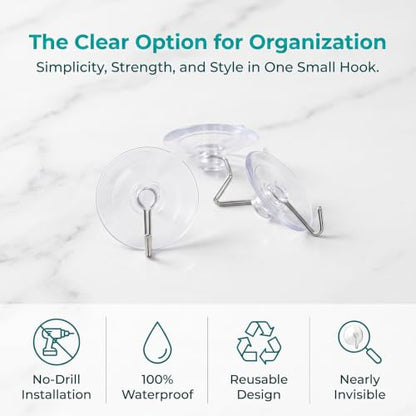 20 Suction Cup Hooks, Reusable Transparent PVC Suction Cups with Metal Hooks, Suitable for bathrooms, Kitchens, and Towel Jackets - color: 20 suction cup hooks transparent