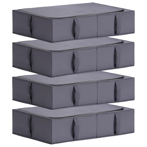 TYEERS Under Bed Storage Containers, Durable Fabric, Washable, Collapsible, Under Bed Storage Bins for Clothes, Blankets, Sheets, Shoes, 27.5x16.5x7 Inches, 4-Pack, Dark Grey - color: Dark Grey, size: Large 4-Pack