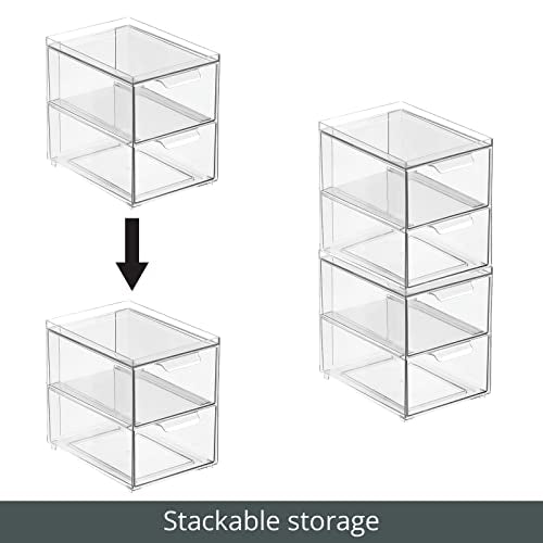 mDesign Stackable Storage Containers Box with 2 Pull-Out Drawers - Stacking Plastic Drawer Bins for Master or Guest Bathroom, Linen Closet, Vanity, or Makeup Table - Lumiere Collection - 8 Pack, Clear - size: 8 x 6 x 7 (Pack of 8)