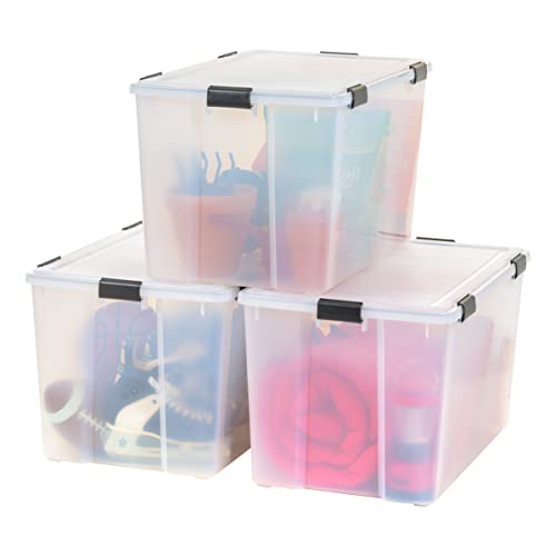 IRIS USA WeatherPro 156 Qt Storage Bins with Lids, 3 Pack, BPA-Free Plastic Gasket Box with Tight Latch and Seal, Stackable Nestable Tote Tub - Clear/Black - size: 156 Qt, style: 3 Pack