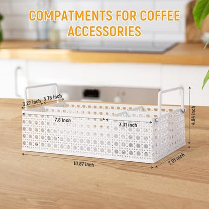 Metal Coffee Bar Organizer Countertop With Handles, Station Accessories, Pods Holder, and Tea Condiment Organizer - Mesh White - style: Mesh White -4 compartments