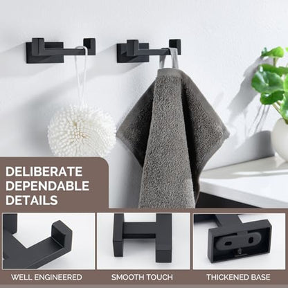 Angle Simple Bathroom Towel Hooks, SUS304 Stainless Steel Shower Double Robe Coat Hooks for Wall, Matte Black, 2 Pack - color: Matte Black, size: 2 Pack