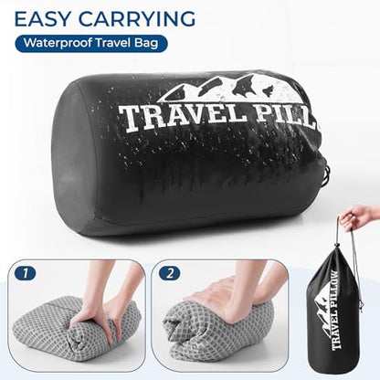 Neck Pillow for Sleeping, Travel Pillow, Camping Pillow, Ergonomic Memory Foam Compressible Medium Firm, Ideal for Home, Bedroom, Office and Camping (Light Grey, S)