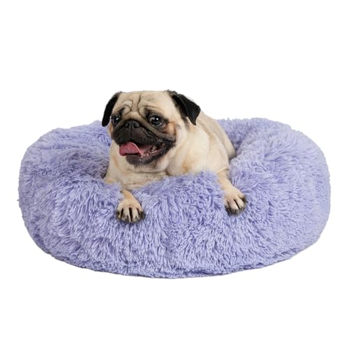 Best Pet Supplies Round Calming Dog Bed for Small, Medium & Large Dogs, Plush Donut Cuddler Pet Bed w/Raised Rim for Head, Neck Support, Anti-Slip Bottom Washable Bed - Lavender, 27 x 27 x 7.5 - color: Lavender, size: 27" x 27" x 7.5"