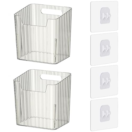 Set of 2 Storage Organizer Bins Wall Mounted Floating Shelves Fridge Organizer Stackable Clear Plastic Storage Bins for Wall, Refrigerator, Kitchen, Bathroom, Countertops, Pantry, BPA Free (Clear) - color: Clear-2pcs
