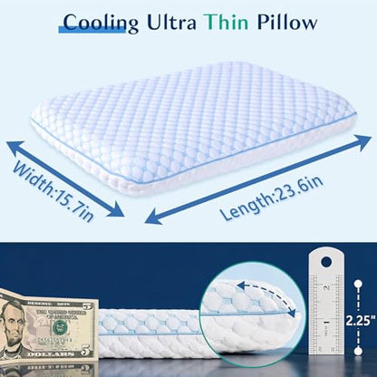 Thin Pillow for Sleeping, Cooling Gel Flat Pillow for Stomach and Back Sleepers, Ultra Slim Stomach Sleeping Pillows for Shoulder Neck Pain Relief, Low Profile Memory Foam Pillows 2.25-inches - size: 2.25"H (Standard) Hyper Slim