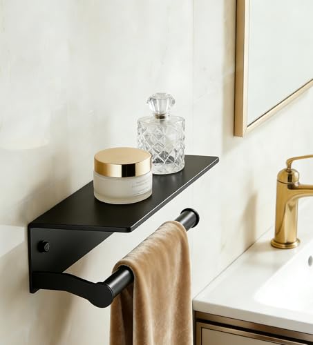 Black Paper Towel Holder Wall Mount with Thickened Shelf for Bathroom,Matte Black Adhesive Hand Towel Holder,Bathroom Kitchen RV - color: Black Thk