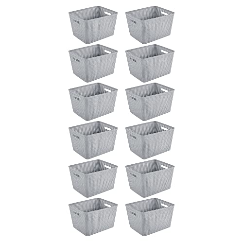 Sterilite 12 Pack Plastic Storage Bin Organization Containers, Tall Baskets, Cement - color: Tall Basket, size: 12 Pack