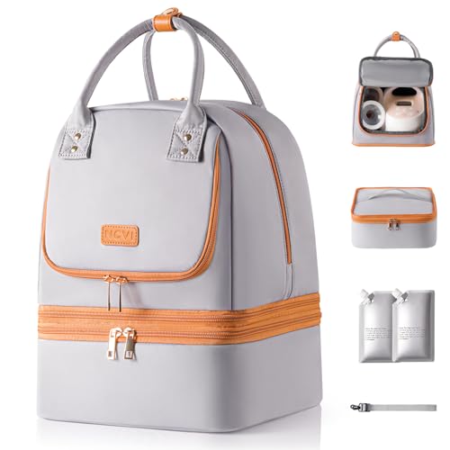 NCVI Breast Pump Bag for Spectra S1/S2, Breast Milk Cooler Travel Bag with Ice Pack, Double Layer Removable Breast Pump Backpack for Working Moms, Insulated Cooler Bag for Bottle & Nursing Essentials - color: Grey