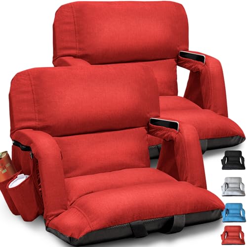 Wide Stadium Seats With Back Support 2 Pack, Exclusive "Sofa Style" Design Extra Thick Bleacher Chairs With Back and Cushion, 6 Reclining Positions - Ultimate Comfort for Sports Events (Red, 22.5") - color: Red, size: Wide - Width 22.5 Inches