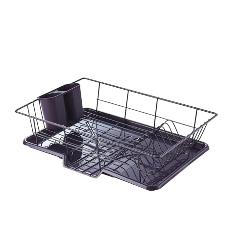 Space-Saving 3-Piece Dish Drainer Rack Set: Efficient Kitchen Organizer for Quick Drying and Storage - Includes Cutlery Holder and Drainboard - Maximize Countertop Space, Eggplant Purple - color: Eggplant Purple