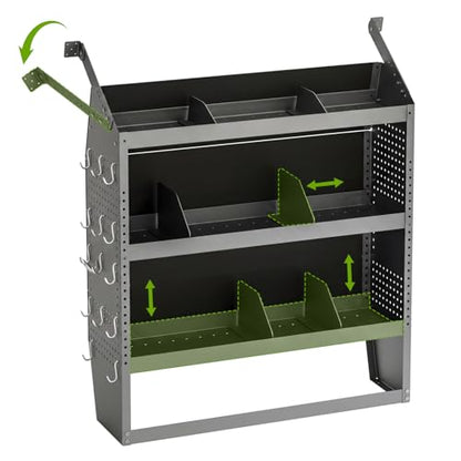 Cargo Van Shelving System 42" L x 13" W x 46" H, Sturdy Steel Van Storage Shelves for Ford Transit, NV200, Chevy City Express, RAM Promaster City, Cargo Van Organizer Racks. - size: 42" L x 13" W x 46" H