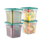 EGGKITPO 4 Pack 4 QT Food Storage Containers with Green Lids Hot Cold Resistant Stackable Square Commercial Container Set with Handle, Clear Scarle Home Party Business BPA-Free Polycarbonate - color: Green Lids, size: 4.0 QT
