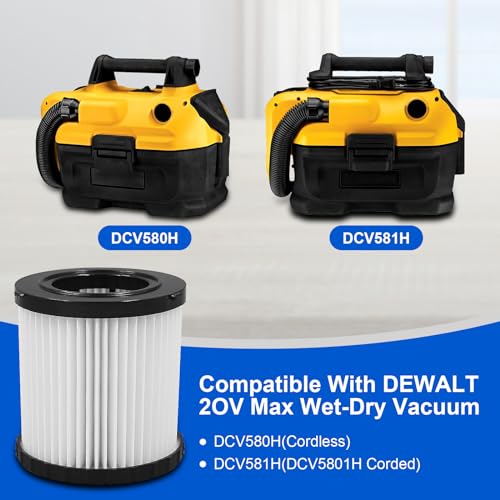 DCV581H Vacuum Filters for Dewalt DCV580H DCV581H DCV5801H 20V Vacuum, Washable Reusable High Efficiency Replacement Filter 4 Pack