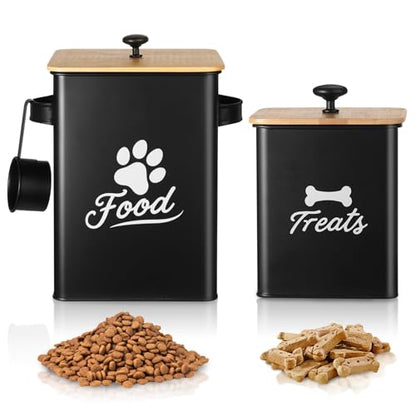 Dog Treat Container Set of 2, Dog Food Storage Containers with Airtight Lids, Metal dog treat jars for Kitchen Countertop, Pet Cookie Canister to Keep Treats Fresh, 9.4''×7.1''×9.6", Black - size: 9.4*9.6&5.9*7.1