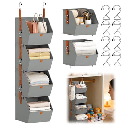 Hanging Closet Organizer with Detachable Mesh Bins - 4 Tier Fabric Storage Shelves for Closet Organization, Small Closet, Wardrobe, Bedroom, Dorm & RV, Collapsible Hanging Storage System