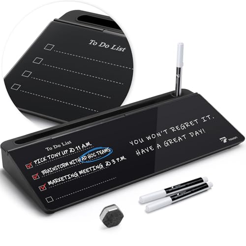 TOWON Black Desktop Whiteboard with todo List Templates, White Board Dry Erase Small for Desk, Glass Reminder Memo Notepad to-do List Dry Erase with Storage, Lined & Free Section, 16x7 Inches - color: Black To-do