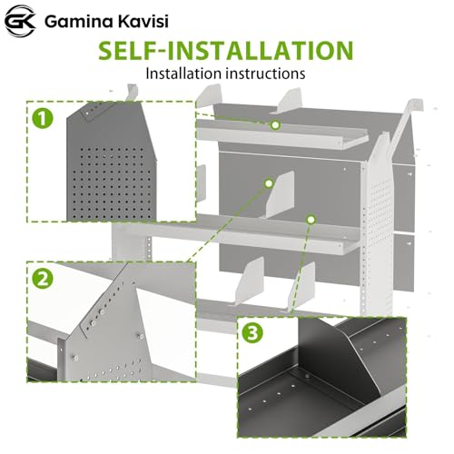 Cargo Van Shelving System 42" L x 13" W x 46" H, Sturdy Steel Van Storage Shelves for Ford Transit, NV200, Chevy City Express, RAM Promaster City, Cargo Van Organizer Racks. - size: 42" L x 13" W x 46" H