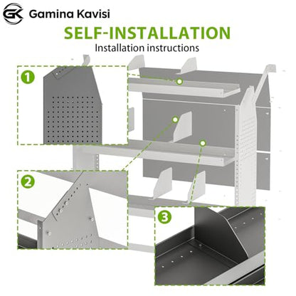 Cargo Van Shelving System 42" L x 13" W x 46" H, Sturdy Steel Van Storage Shelves for Ford Transit, NV200, Chevy City Express, RAM Promaster City, Cargo Van Organizer Racks. - size: 42" L x 13" W x 46" H