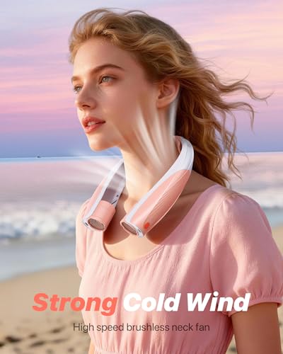 Kesguar Portable Neck Fan, 20H RunTime Cooling Fan, 6 Speeds 360° Airflow Personal Fan, Rechargeable Hands Free with 6000mAh Battery Wearable Fan Gifts for Women Men Outdoor Travel Camping - color: Pink