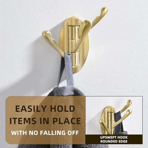 Angle Simple Swivel Towel Hook Brushed Gold 2 PCS, Metal Folding Bathroom Hook, Bath Towel Holder, Heavy Duty Robe Clothes Hanger for Bathroom RV Wall Mount - color: Brushed Gold, size: 2 Pack