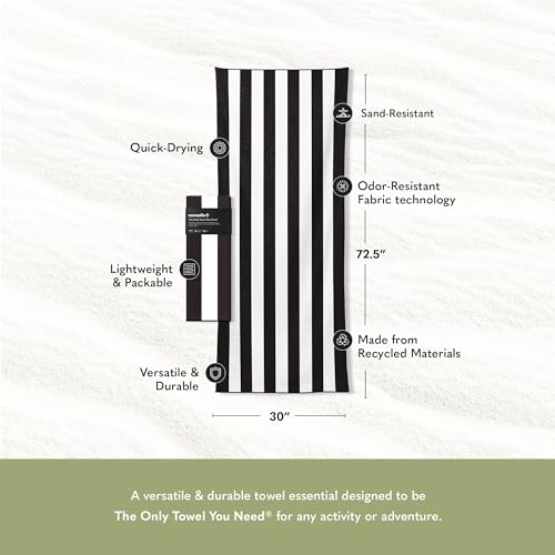 Nomadix Original Towel - Perfect for Beach, Pool, Travel, Camping, Yoga - Made with Recycled Materials - Super Absorbent - Sand Resistant - Cabana Stripe Black - 72.5x30 - color: Cabana Stripe Black