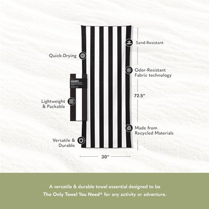 Nomadix Original Towel - Perfect for Beach, Pool, Travel, Camping, Yoga - Made with Recycled Materials - Super Absorbent - Sand Resistant - Cabana Stripe Black - 72.5x30 - color: Cabana Stripe Black