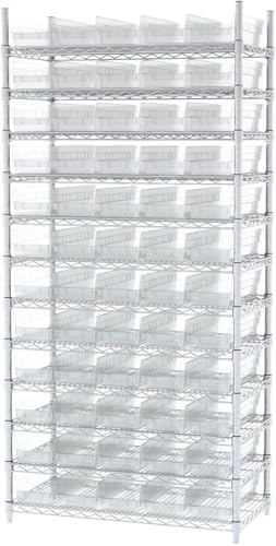 Akro-Mils 30138 Plastic Shelf Bins, Heavy Duty Storage Bins for Garage, Closet, and Drawer Organization, 18" x 6-1/2" x 4", Clear, 12-Pack - color: Clear
