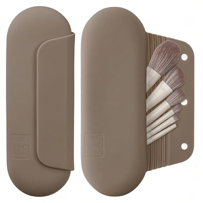 AGIKET Silicone Makeup Brush Holder Travel Cosmetic Bag：Soft Portable Cosmetic Face Brushes Holder with Upgrade Anti-Fall Out Magnetic Closure, Large Travel Makeup Brush Case - Coffea - color: Coffea, style: Brush Holder