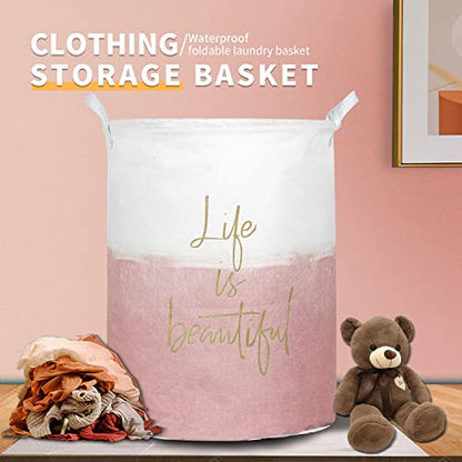 Merdes 19.7’’ Waterproof Foldable Laundry Hamper, Dirty Clothes Laundry Basket, Linen Bin Storage Organizer for Toy Collection (Life Pink) - color: Life Pink
