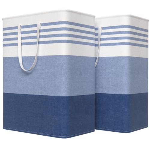 WOWBOX 2 Pack Laundry Baskets, Laundry Hampers, Freestanding Dirty Clothes Hampers with Reinforced Handles & Cross Stitch & Waterproof Coating, for Laundry Bedroom Bathroom Dorm,125L Blue - color: Blue, size: 125L