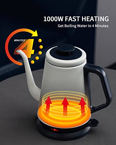DmofwHi Gooseneck Electric Kettle(1.0L),1000W Electric Tea Kettle of 304 Stainless Steel,Auto Shut off,Coffee Kettle for Pour Over and Tea -White - color: WHITE