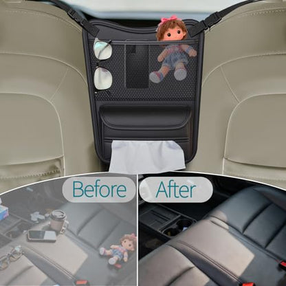 Car Back Seat Organizer with Double-Sided Storage & Tissue Holder - Universal Fit for Sedans, SUVs & Trucks - Durable Car Storage Pocket for Phones, Water Bottles & Essentials