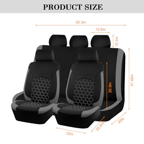 Car Seat Cover Full Sets, Polyester Foam Breathable Waterproof Vehicle Split Front Rear Seat Protectors, Automotive Interior Chair Cushion Pad, Universal for SUV RV Truck (Gray) - color: Grey