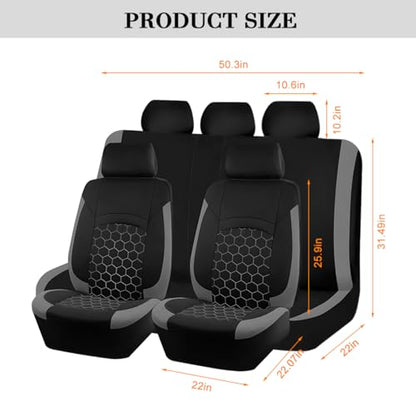 Car Seat Cover Full Sets, Polyester Foam Breathable Waterproof Vehicle Split Front Rear Seat Protectors, Automotive Interior Chair Cushion Pad, Universal for SUV RV Truck (Gray) - color: Grey