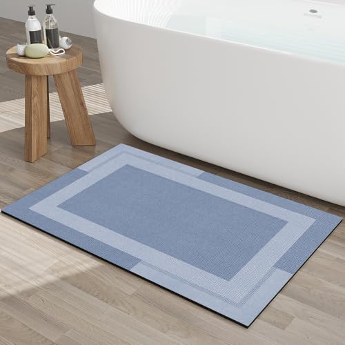 YDKGL Non Slip Bath Mat, Rubber Backing Ultra Thin Bathroom Rugs Fit Under Door Quick Dry Super Absorbent Washable Bath Rug Shower Mat for Bathroom Floor Bathtub Shower Sink, Easy Care Blue 20"x 32" - color: A- Blue, size: 20” x 32“