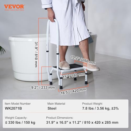 VEVOR Step Stool 1-Step 330lbs Capacity, 3 Adjustable Height with Handle Steel Step Ladder, Portable Toddler Step Stools for Adults, Non-Slip Sturdy Step Ladders for Office, RVs, Pets - size: 1-Step with Handle