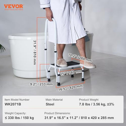 VEVOR Step Stool 1-Step 330lbs Capacity, 3 Adjustable Height with Handle Steel Step Ladder, Portable Toddler Step Stools for Adults, Non-Slip Sturdy Step Ladders for Office, RVs, Pets - size: 1-Step with Handle