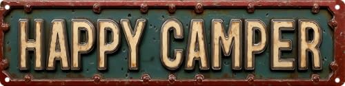 Vintage Tin Happy Camper Sign Retro Metal Sign Suitable For Camp Field - Multi-Purpose For Outdoor Use Plaque 4x16 Inch - color: Happy Camper