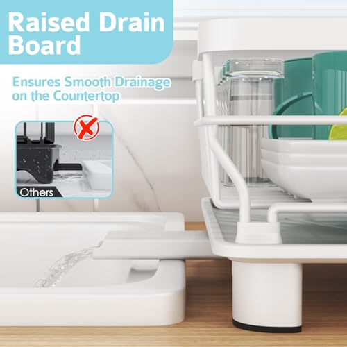 Dish Drying Rack - Space Saving Dish Rack - Dish Racks for Kitchen Counter with Drainboard,Rustproof Dish Drainer with Removable Utensil Holder,White - color: 1 Tier-white