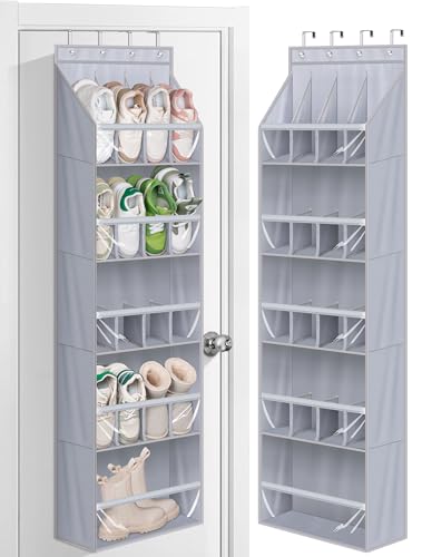 MISSLO 20 Pairs Over the Door Shoe Organizer for Closet Narrow Hanging Shoe Rack for Door Hanger Deep Pocket Door Shoe Holder Storage for Boots, Size 13 Sneakers, Grey - color: Grey