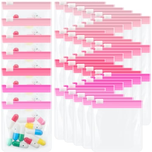 Sherr 35 Pcs Pill Pouch Bags with Zipper Pill Pouch Set Travel Reusable Translucent Medicine Organizer Self Sealing Plastic Bag with Slide Lock for Storage(Gradient Pink,3 x 3 Inch,Blank Style) - color: Gradient Pink, size: 3 x 3 Inch, style: Blank Style