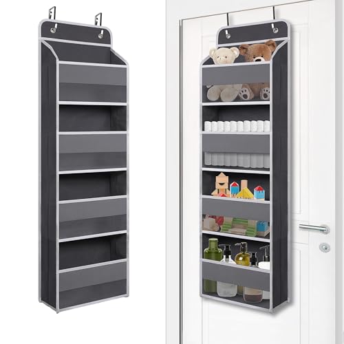 Giraffe Creation Compact Gray Over Door Organizer with 4 Large Clear Pockets, Compact Hanging Door Storage for Closet, Bathroom, Bedroom, Dorm, Nursery Essentials - color: Original Grey
