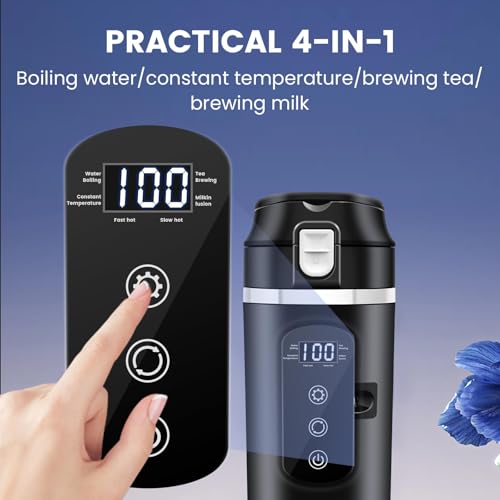 DC 12V/24V Car Travel Electric Kettle, 400ml Car Heating Mug with Anti-Spill Lid, Leak-proof, 304 Stainless Steel Liner Portable Coffee Tea Cup Up to 100℃ Variable Temp Control Bottle - color: Black 12V/24V/400ml